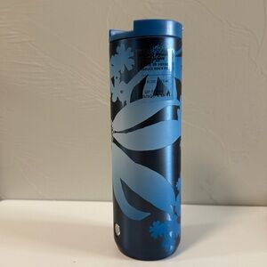NWT Starbucks 16oz Blue Floral Stainless Steel Coffee Mug‎ Vacuum Insulated Hot